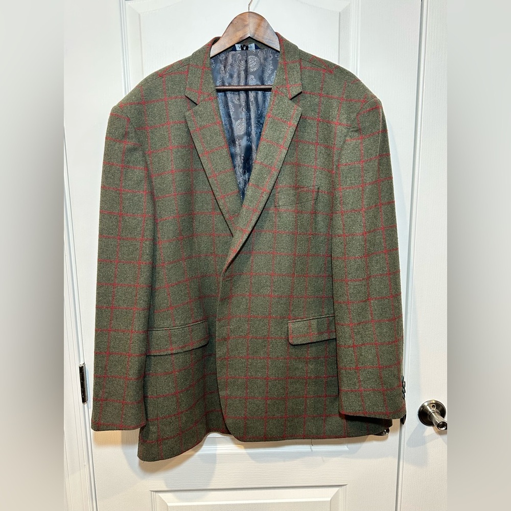 Men's Olive Windowpane Wool Blazer - Classic Tailored Style